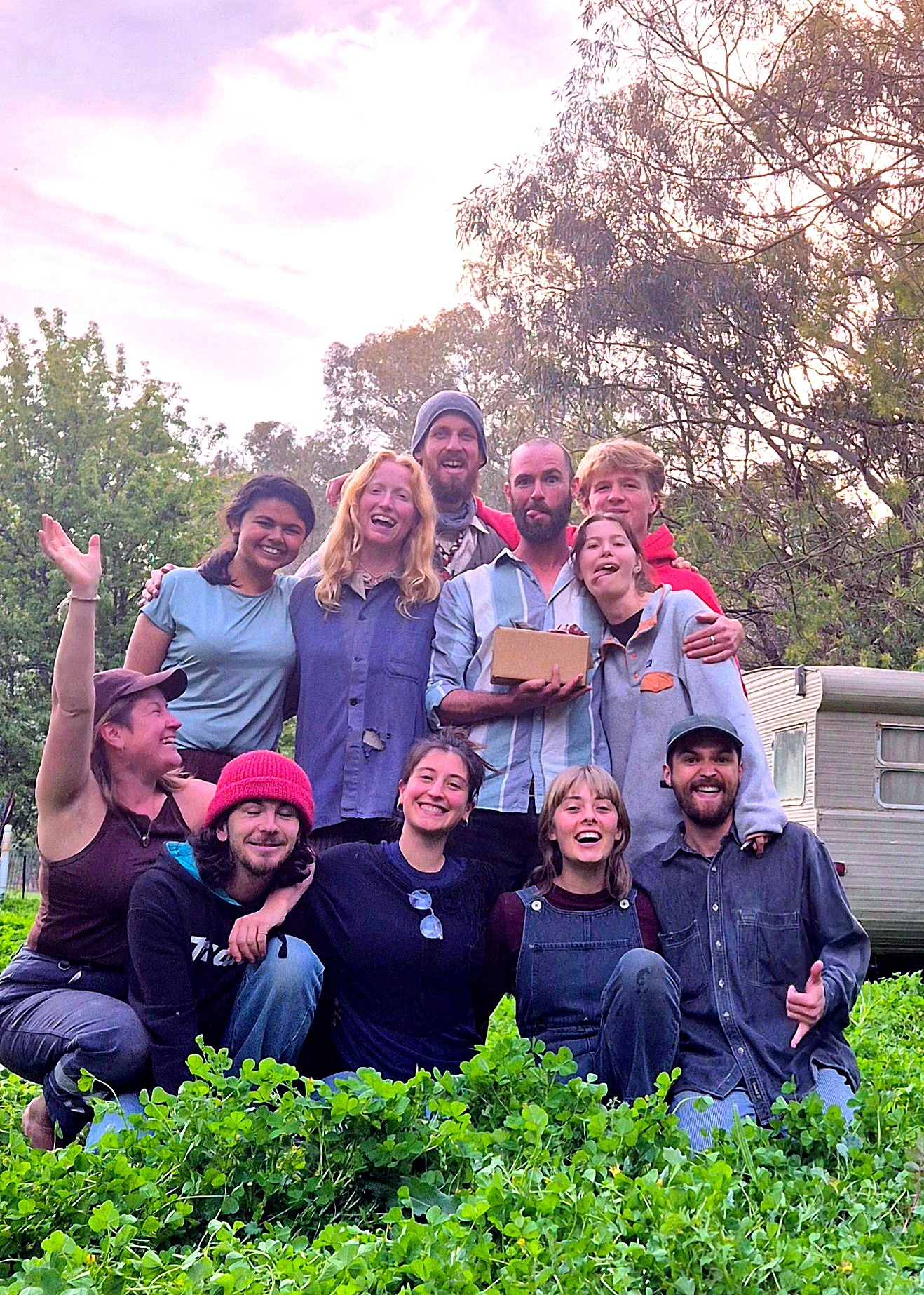 The Punk Caterpillar mentor crew together in the clover at The Punky Place